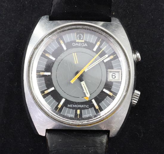 A gentlemans early 1970s stainless steel Omega Memomatic alarm automatic wrist watch,